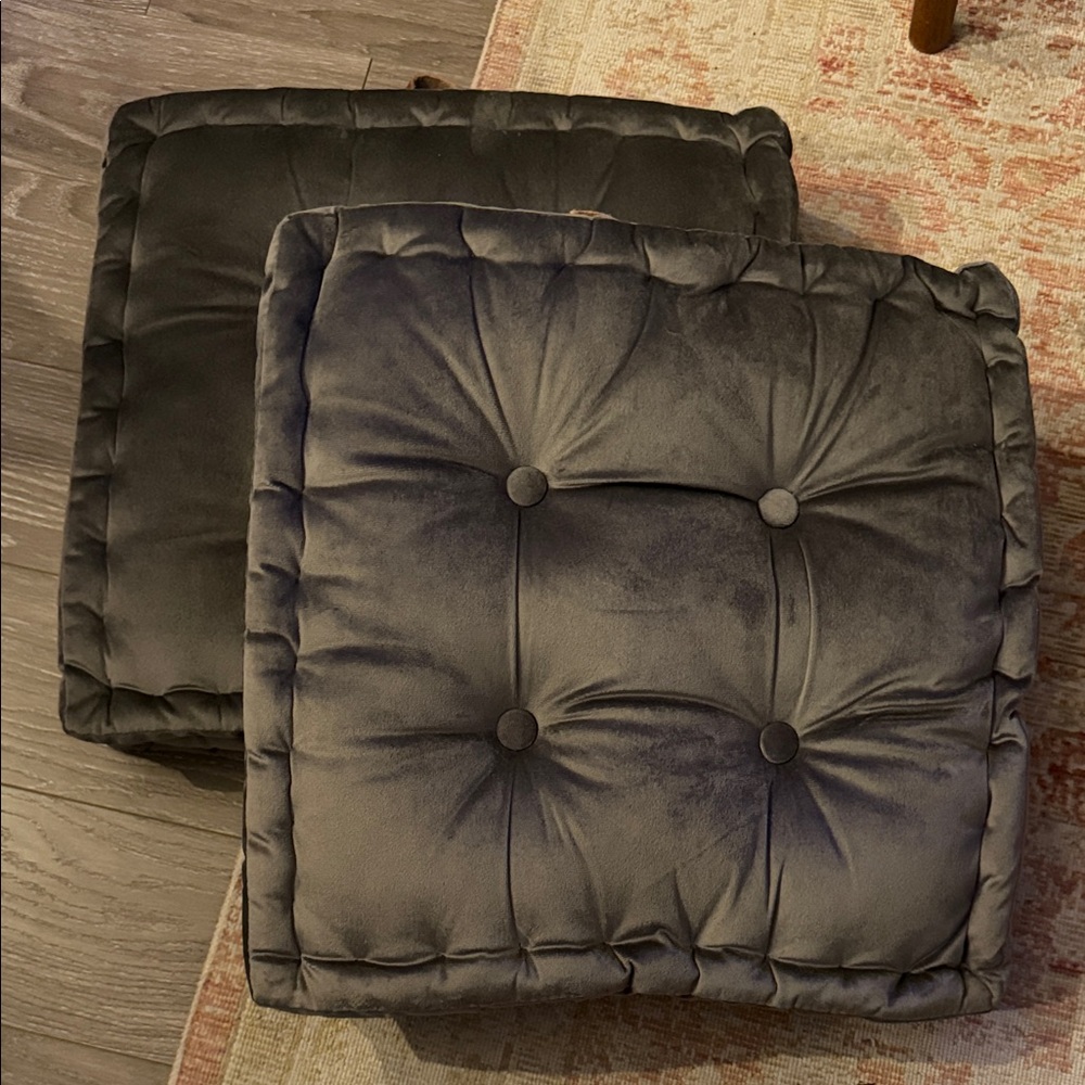 Set of 2 Tufted Velvet Floor Cushions - Dark Gray